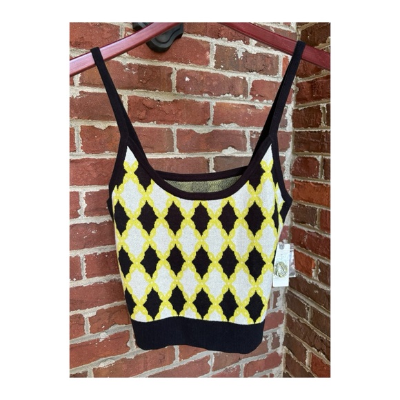 NWT Anthropologie Diamond Jacquard Sweater Set in Black/Yellow Diamonds  Size XS - Picture 7 of 12